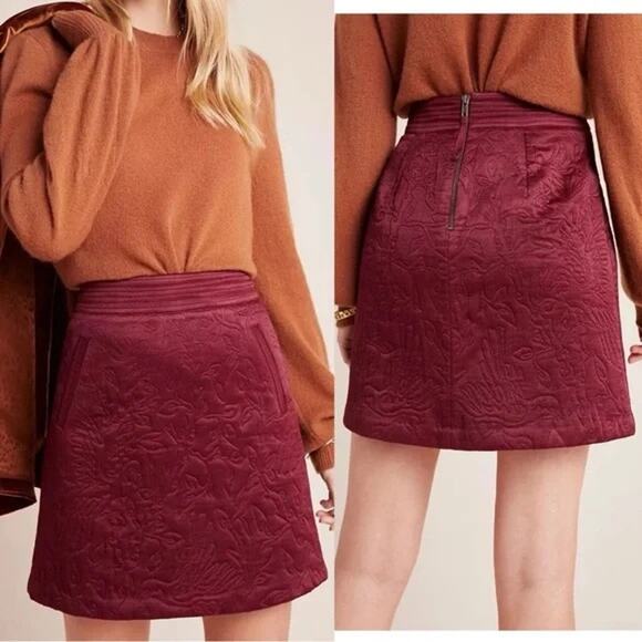 Anthropologie Maeve NWT Women's Beatrice Quilted Mini Skirt Burgundy 0 - Picture 3 of 11